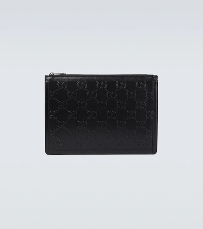 Shop Gucci Ouverture Gg Embossed Pouch In Black