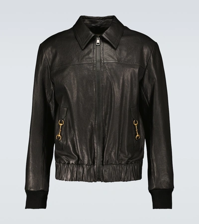 Shop Gucci Leather Blouson Jacket In Black