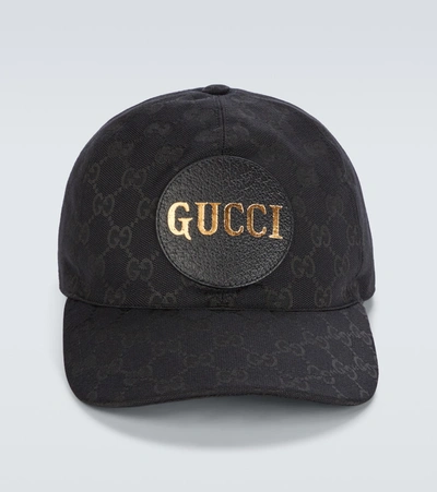 Gucci Leather-trimmed Monogrammed Canvas Baseball Cap In Black 