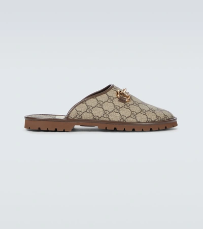 Shop Gucci Horsebit Slippers In Beige