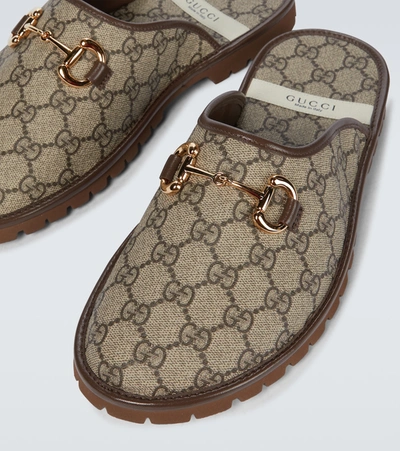 Shop Gucci Horsebit Slippers In Beige