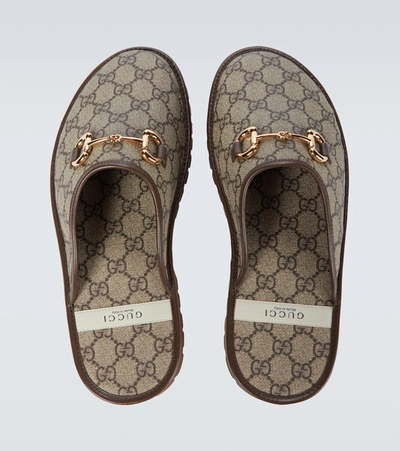 Shop Gucci Horsebit Slippers In Beige