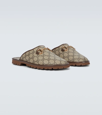 Shop Gucci Horsebit Slippers In Beige