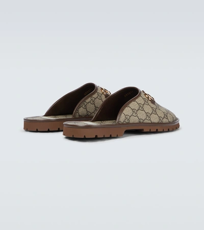 Shop Gucci Horsebit Slippers In Beige