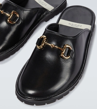 Shop Gucci Horsebit Leather Slippers In Black