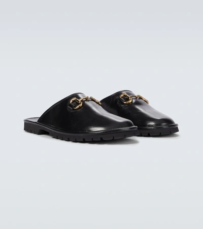 Shop Gucci Horsebit Leather Slippers In Black