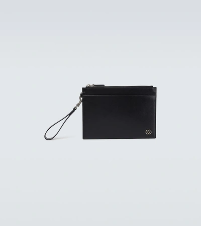 Shop Gucci Gg Marmont Leather Pouch In Black