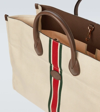 Shop Gucci Large Foldable Linen Tote Bag In Beige