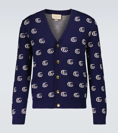 Shop Gucci Gg Cotton Jacquard Cardigan In Blue