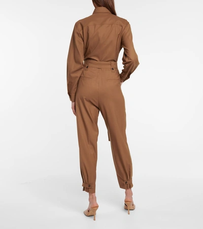 Shop Max Mara Dakar Belted Wool Jumpsuit In Brown