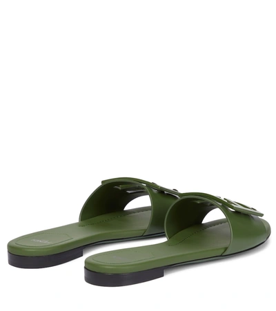 Shop Fendi Signature Leather Sandals In Green