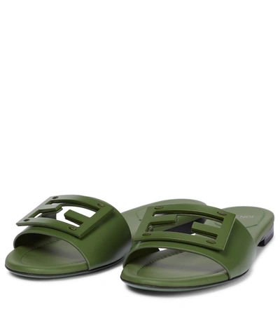 Shop Fendi Signature Leather Sandals In Green