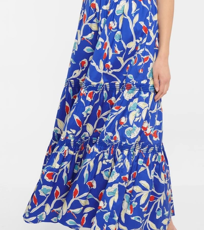 Tory Burch Shirred Floral-print Cotton-blend Maxi Dress In Blue Painted  Roses | ModeSens