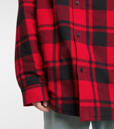 Shop Balenciaga Checked Cotton Shirt Jacket In Red