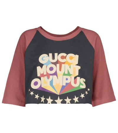 Shop Gucci Printed Cotton Crop Top In Multicoloured