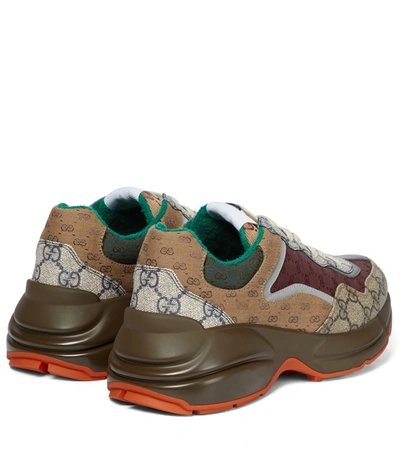 Gucci Gg Rhyton Leather-trimmed Sneakers In Brown