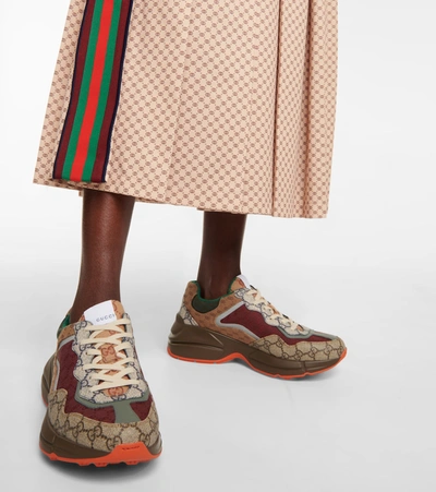 Shop Gucci Gg Rhyton Leather-trimmed Sneakers In Brown
