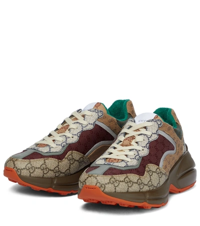 Gucci Gg Rhyton Leather-trimmed Sneakers In Brown