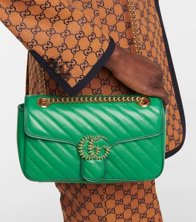 Shop Gucci Gg Marmont Small Leather Shoulder Bag In Green