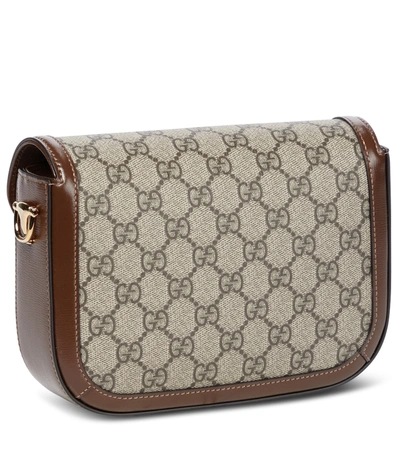 Shop Gucci Horsebit 1955 Mini Leather-trimmed Shoulder Bag In Beige