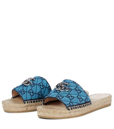 Shop Gucci Gg Canvas Espadrille Slides In Blue