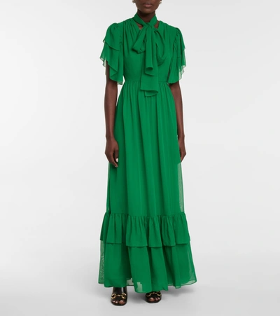 Shop Gucci Chiffon Organdy Maxi Dress In Green