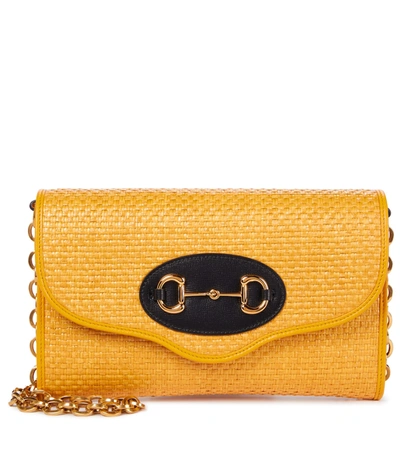 Shop Gucci Horsebit 1955 Small Raffia Shoulder Bag In Yellow