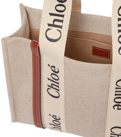 Chloé Structured Tote Bag With Leather And Linen Blend In White