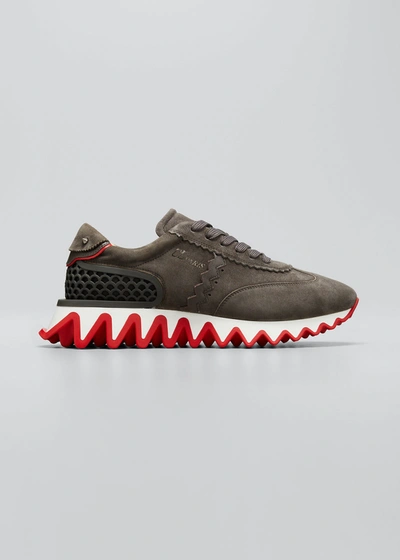 Shop Christian Louboutin Men's Loubishark Flat Mixed-media Red Sole Sneakers In Ombre