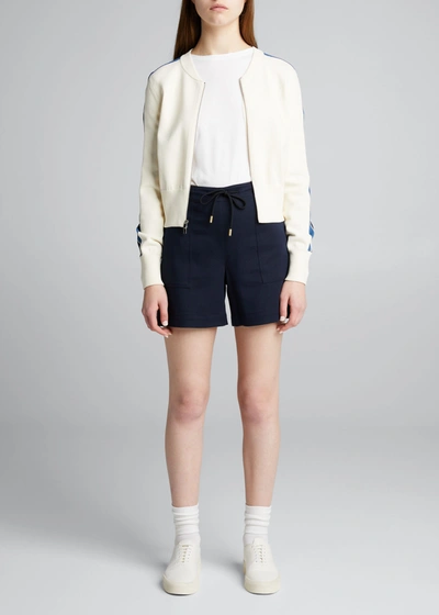 Shop Theory Compact Knit Cropped Bomber Jacket In Iy/sbl/cb