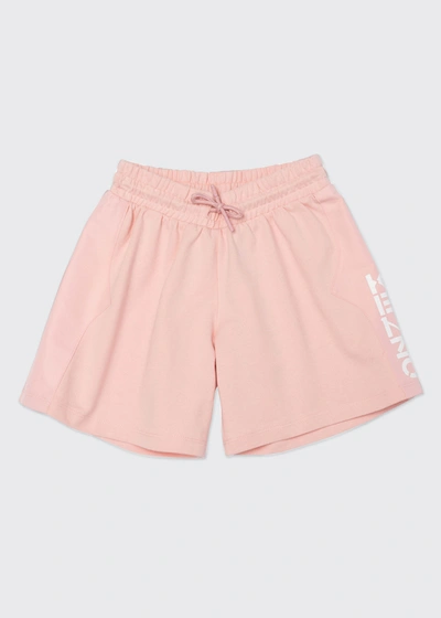 Shop Kenzo Girl's Logo Drawstring Shorts In Powder Pink