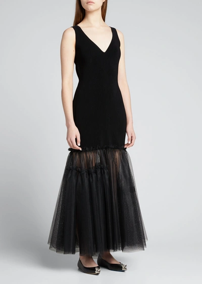 Shop Alexander Mcqueen Tulle-bottom Ribbed Tank Dress In Black