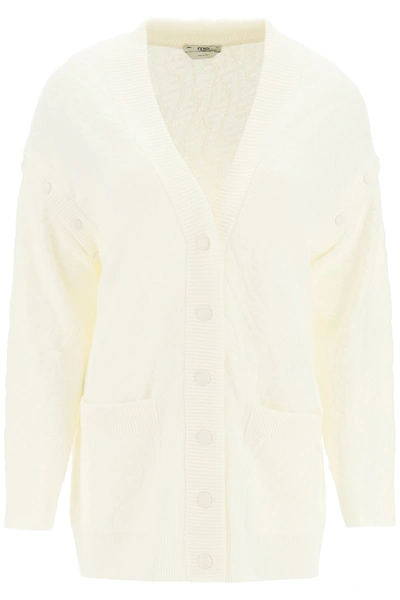 Shop Fendi Ff Vertigo Cardigan In White