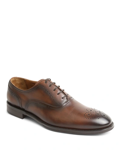 Shop Bruno Magli Arno Burnished Leather Lace-up Oxfords In Cognac