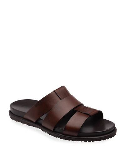 Shop Bruno Magli Men's Empoli Three-strap Leather Slide Sandals In Dk Brown