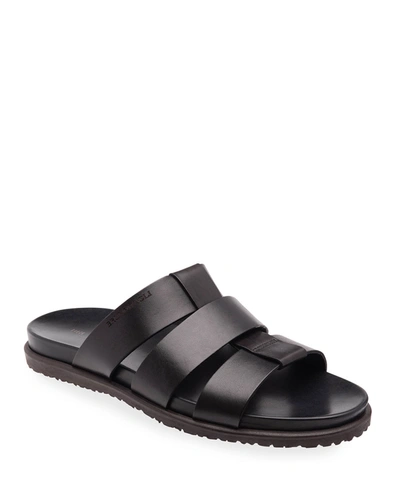 Shop Bruno Magli Men's Empoli Three-strap Leather Slide Sandals In Black