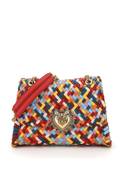 Shop Dolce & Gabbana Devotion Woven Shoulder Bag In Multi