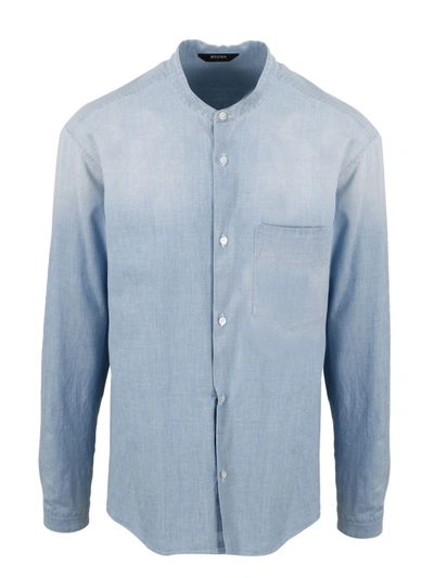 Shop Z Zegna Mandarin Collar Shirt In Blue