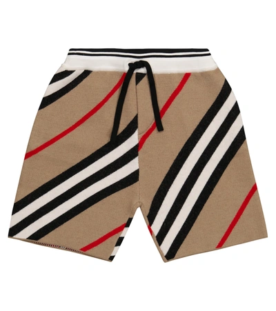 Shop Burberry Icon Stripe Wool-blend Shorts In Beige