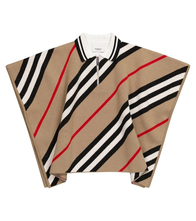 Shop Burberry Icon Stripe Wool-blend Cape In Beige