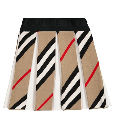 Shop Burberry Icon Stripe Pleated Wool-blend Skirt In Beige