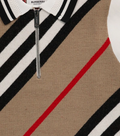 Shop Burberry Icon Stripe Wool-blend Polo Shirt In Beige