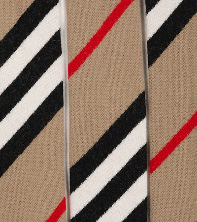 Shop Burberry Icon Stripe Pleated Wool-blend Skirt In Beige