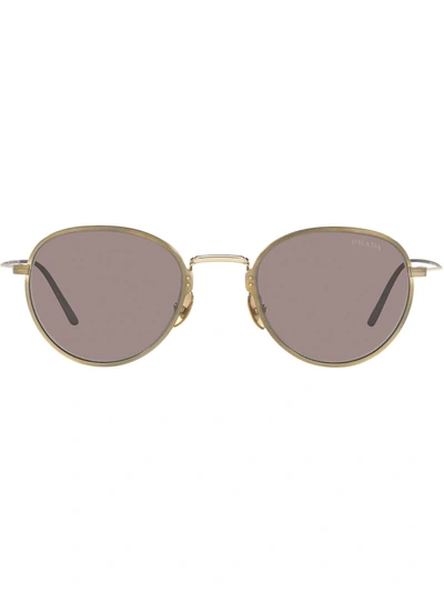 Shop Prada Frameless Round-frame Sunglasses In Gold