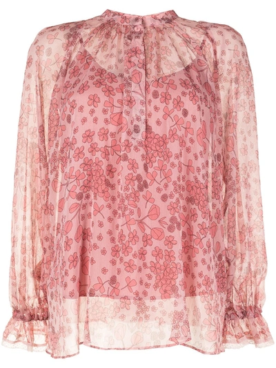 Shop Twinset Floral Print Gathered Blouse In Rosa