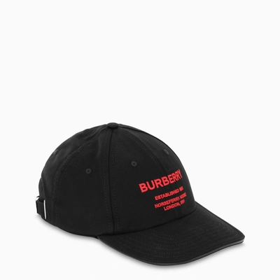 Shop Burberry Black Cap With Horseferry Motif