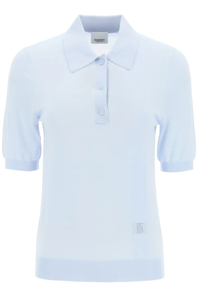 Shop Burberry Knit Polo In Light Blue