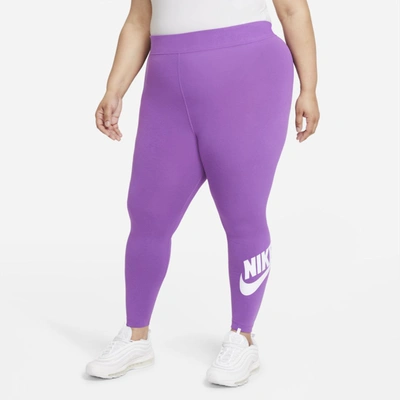Shop Nike Sportswear Essential Women's High-waisted Leggings In Purple Nebula,white