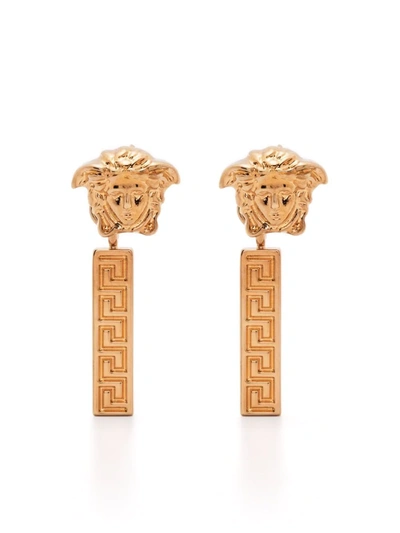 Shop Versace Medusa Head Drop Earrings In Gold