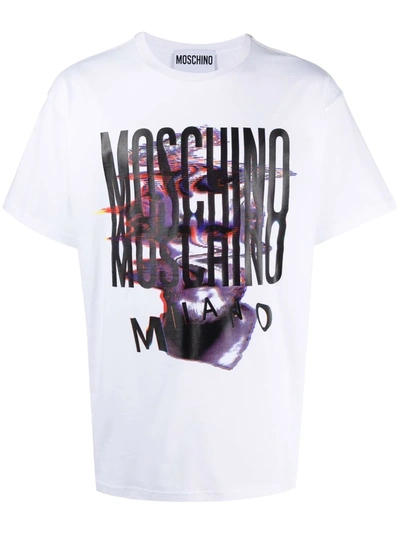 Shop Moschino Glitch-effect Logo T-shirt In Weiss